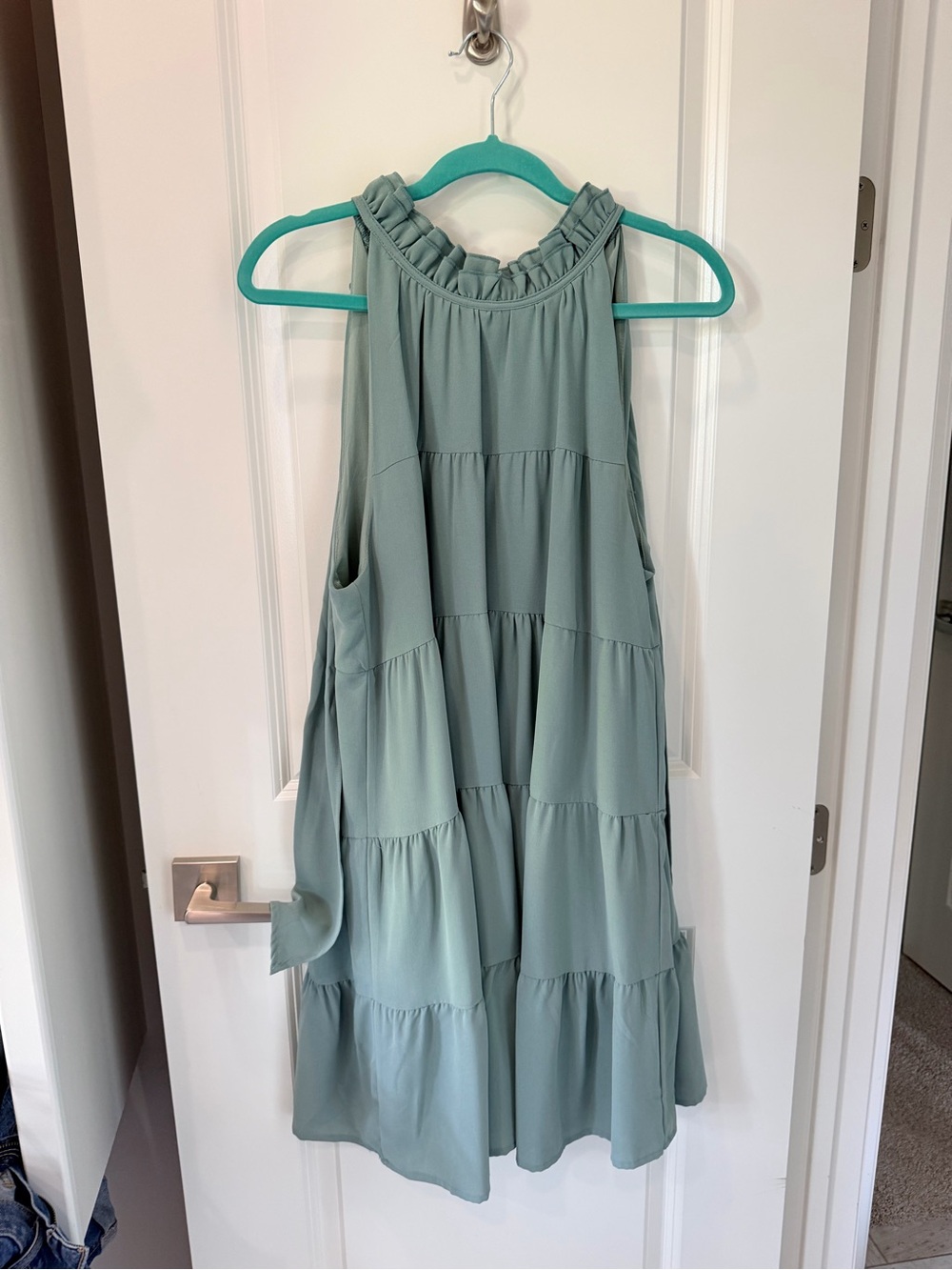 Entro Women’s Sage Tiered Dress with Ruffle Tie Neck